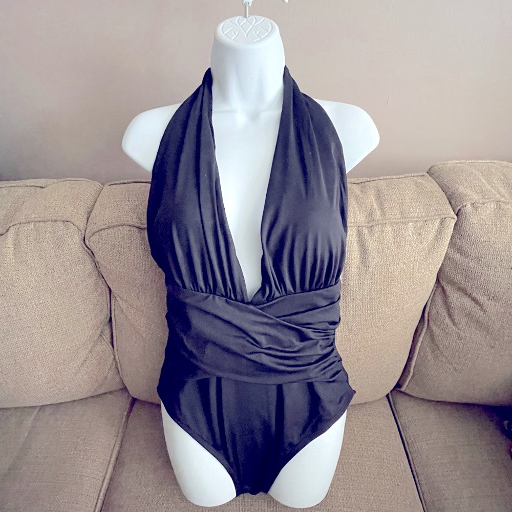 La Blanca black halter top one piece bathing suit